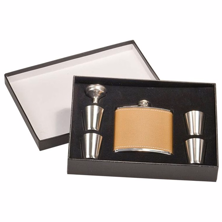 Faux Leather Stainless Steel Flask Gift Set