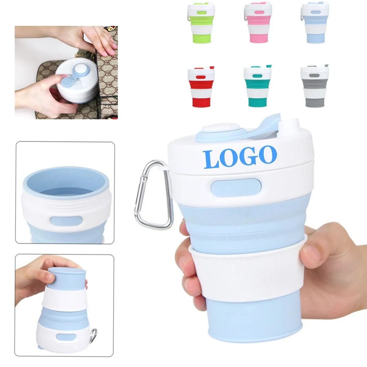 Silicone Collapsible Travel Folding Drinking Cup W/Lid 1