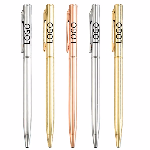 Gold Slim Metallic Retractable Ballpoint Pens