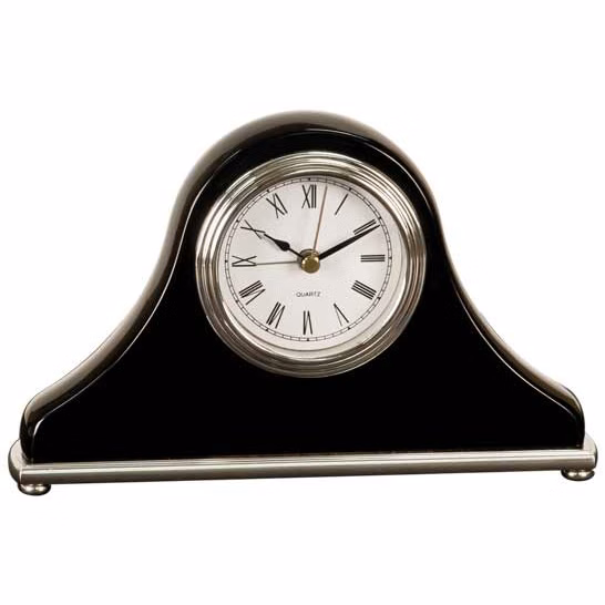 Black Piano Finish Mantle Desk Clock with an engraved plate