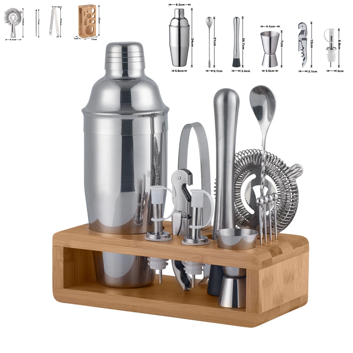 14-Piece Cocktail Shaker Set with Bamboo Stand 1
