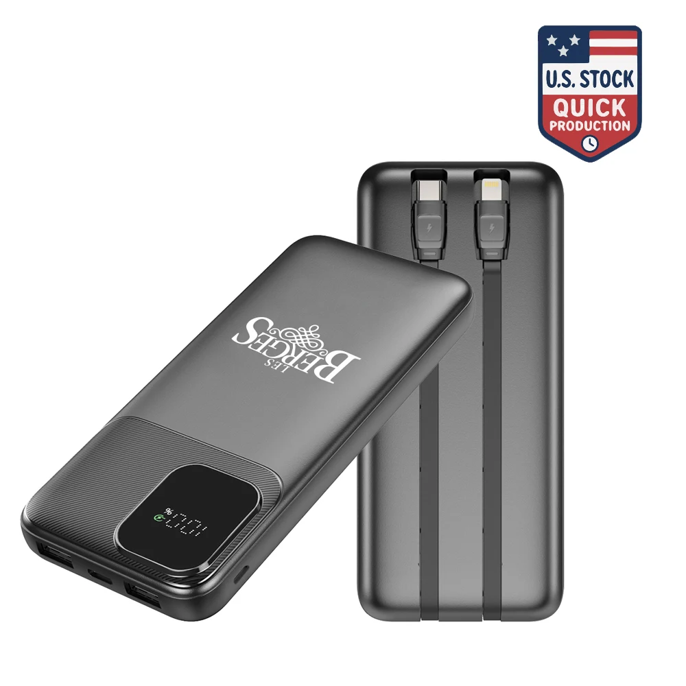 Portable 10000mAh Charger with Digital Display & Built-In Dual Charging Cables 1