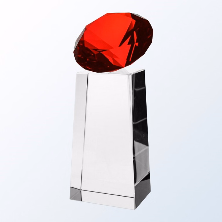 Red Diamond Slant Optic Crystal Award - Large