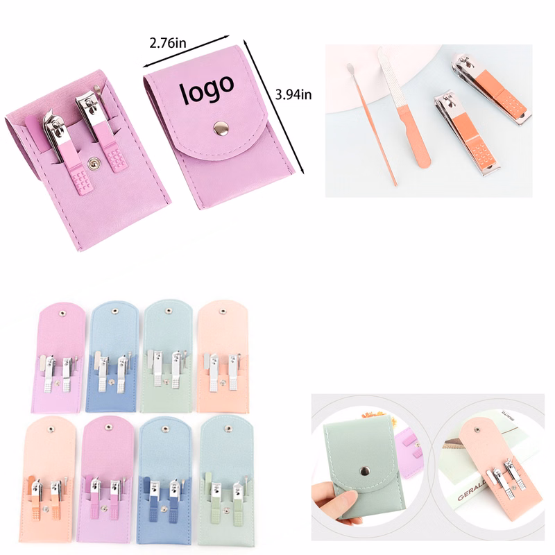 Portable 4Pcs Faux Leather Manicure Set