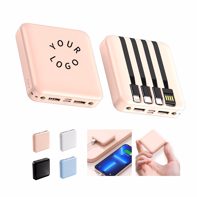 5000mAh Portable Power Bank with Built-in Charging Cables