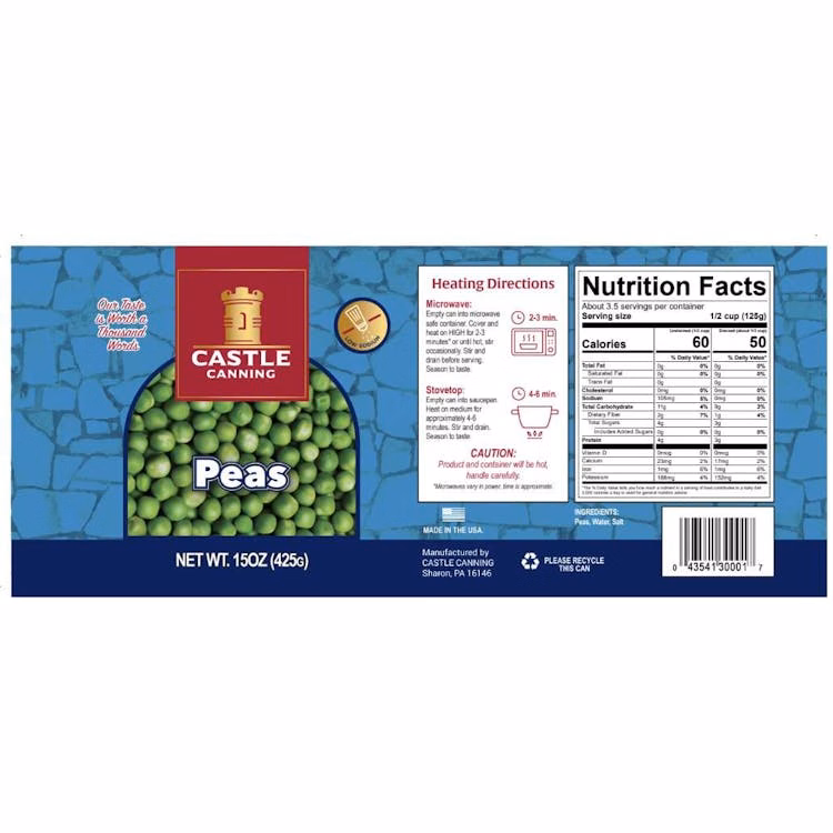 Canned Peas Low Sodium - Full Pallet