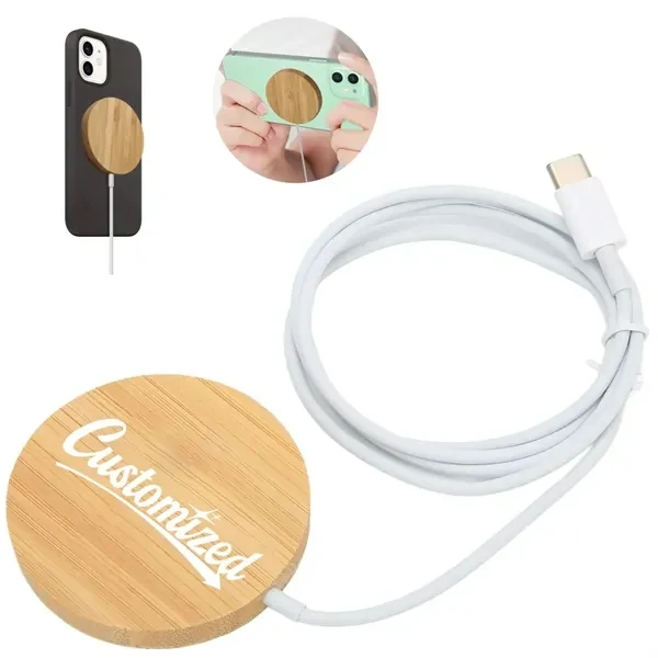 Custom 15W Bamboo MagSafe Wireless Charger with USB Type-C — Eco Tech Charging Giveaway 1