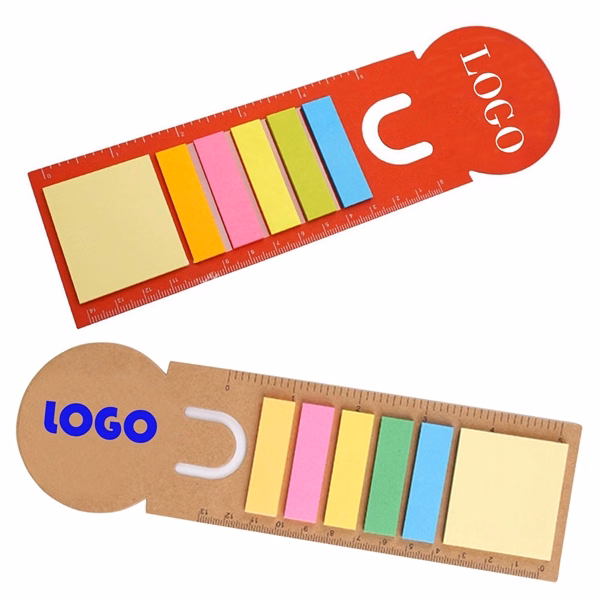 Custom Ruler Sticky Notes with 5-Color Eco Paper — Compact Measurement Office Promo Set