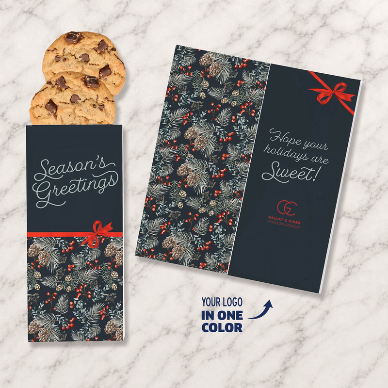 One Color Foil-Stamped Stock Pine Boughs & Berries Sweeter Cards with Chocolate Chip Cookies