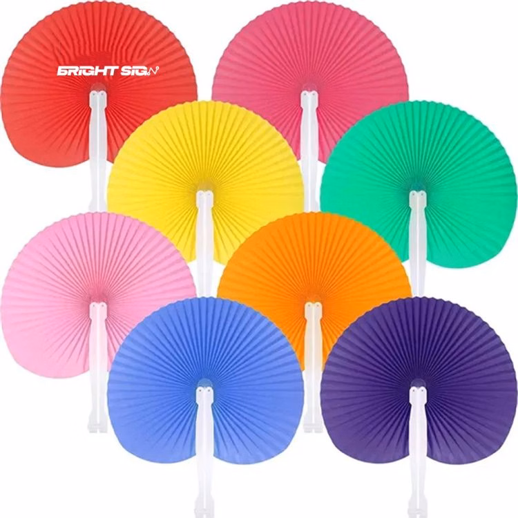 Decorative Foldable Paper Fan with Plastic Handle
