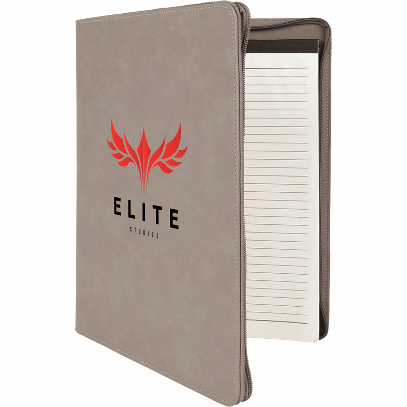 9" x 12" Leatherette Gray Portfolio with Zipper
