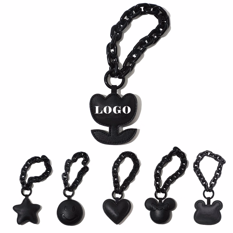 Black Chain Leather Keychain