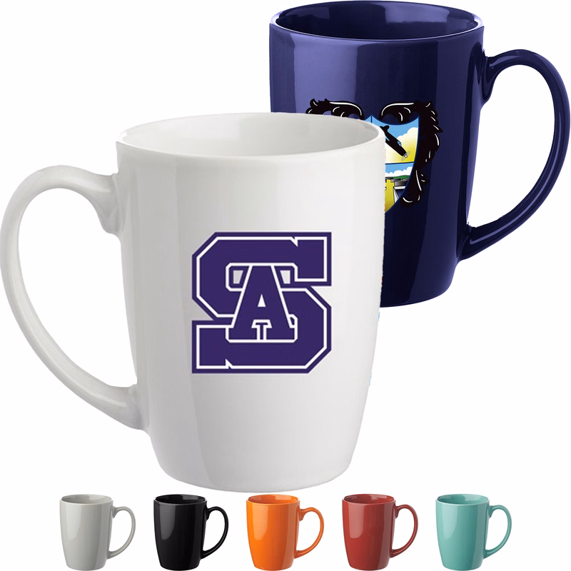 12 oz Custom Imprint Glossy Mugs Curved Grip
