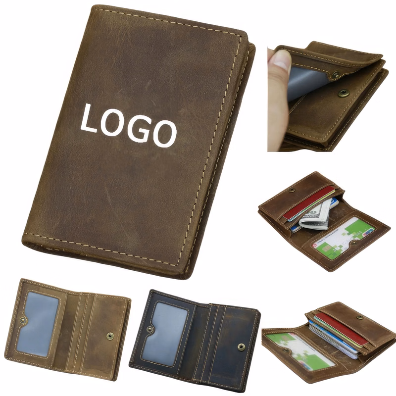 Genuine Leather Cowhide Large Capacity Button Wallet