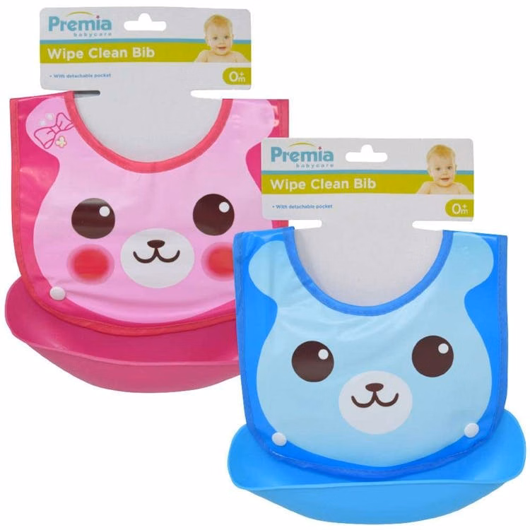 Premia Baby Bib w/ Fabric Back & Detachable Catcher