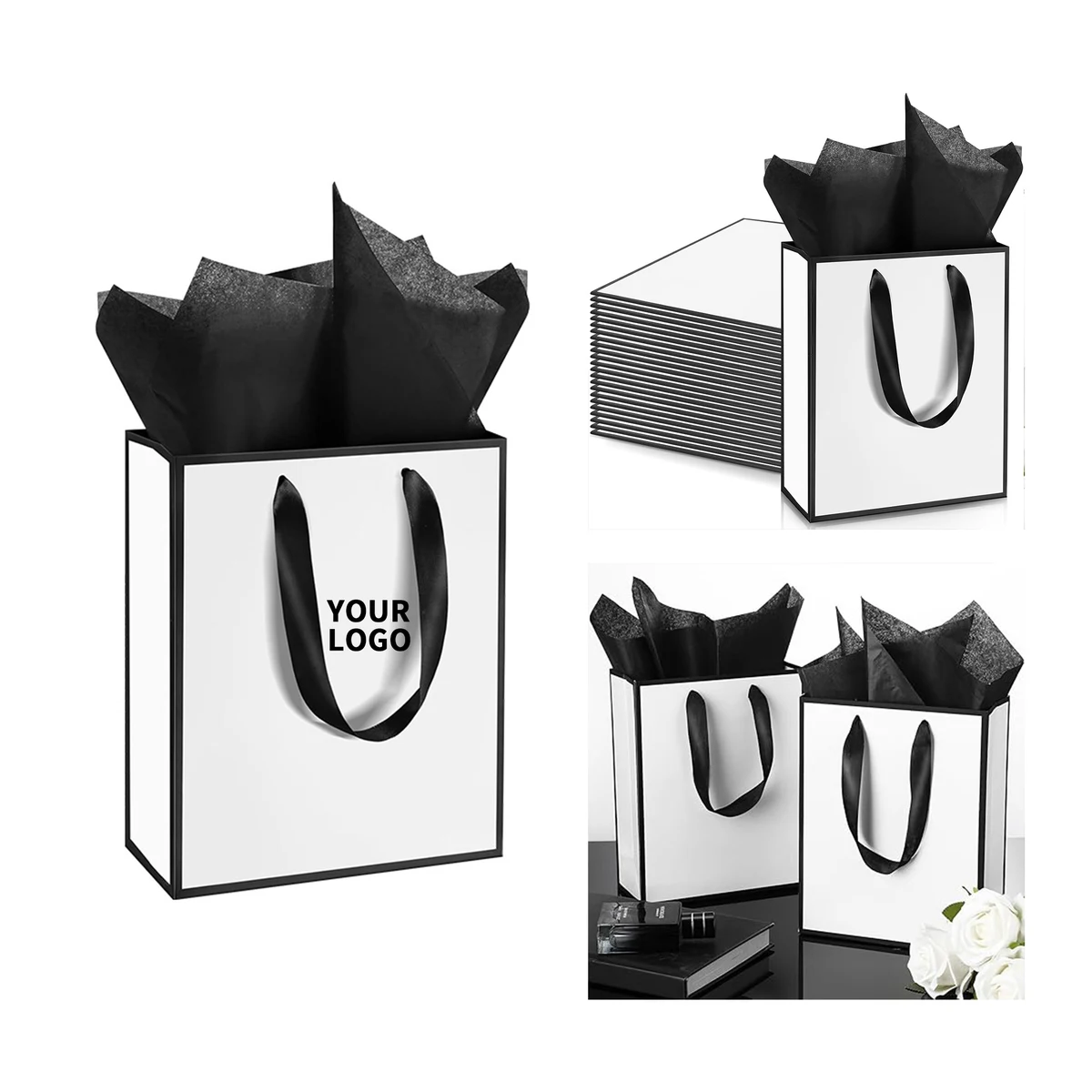 Paper Tote With Ribbon Handles 8.25" x 4.25" x 10.5" 1
