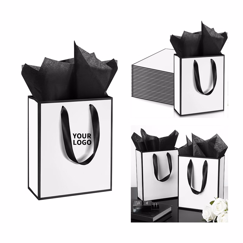 Paper Tote With Ribbon Handles 8.25" x 4.25" x 10.5"