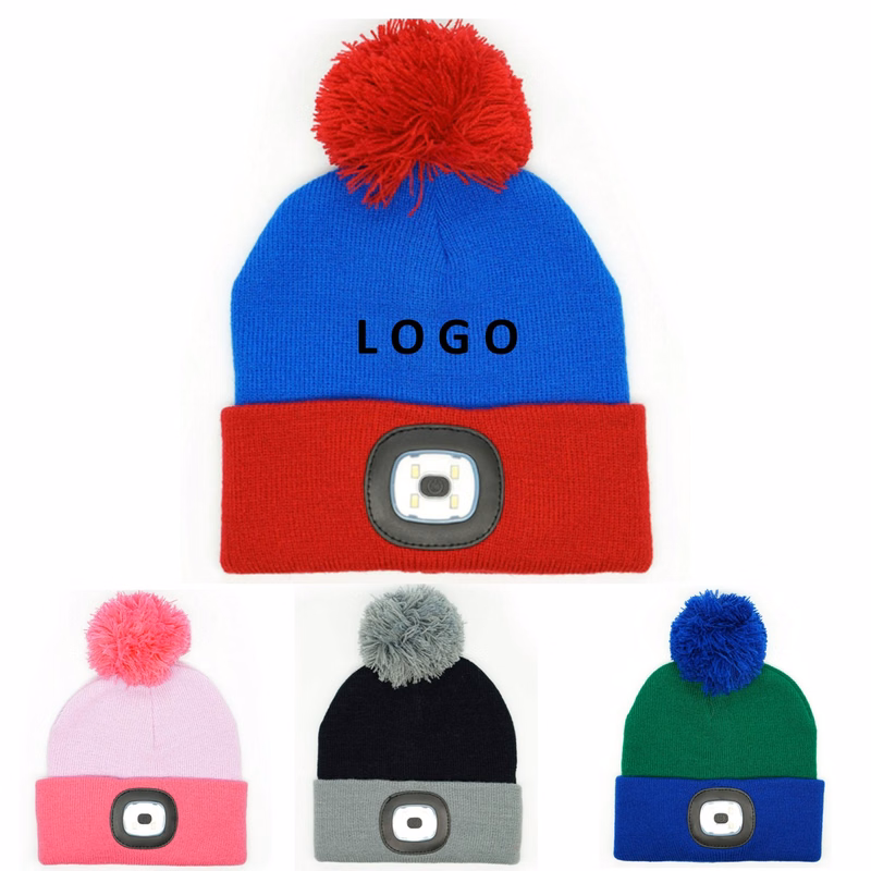 LED Light Knitted Beanie with Pom-pom