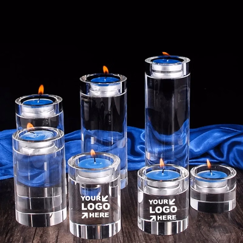Engraved Crystal Tealight Candle Holders