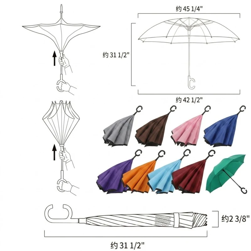 8-Rib Reverse Folding Manual Umbrella W/ C-Handle 1