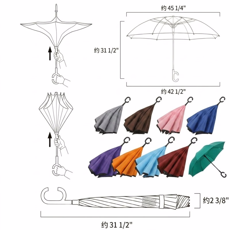 8-Rib Reverse Folding Manual Umbrella W/ C-Handle