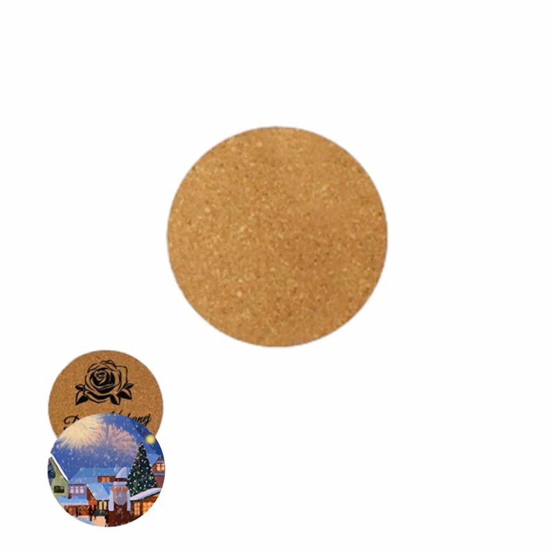 4In Round Wooden Anti-Skid Mat Cork Coaster