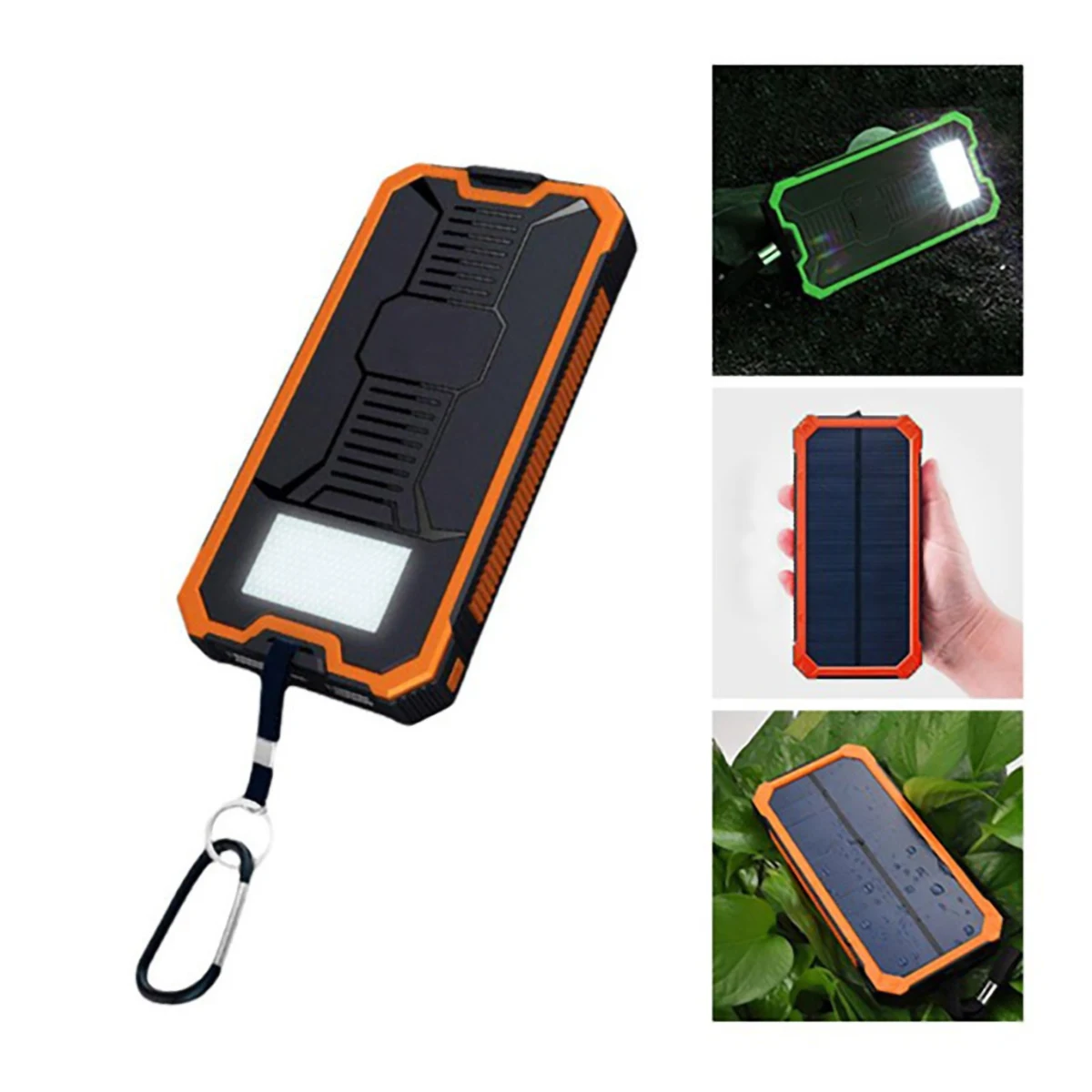 6000mAh Solar Power Bank w/LED Light and Carabiner 1