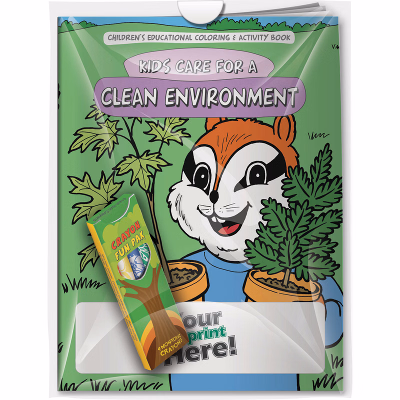 Combo Pack - CB1027 Coloring Book & 4-Pack of Crayons (Imprinted) in a Poly Bag