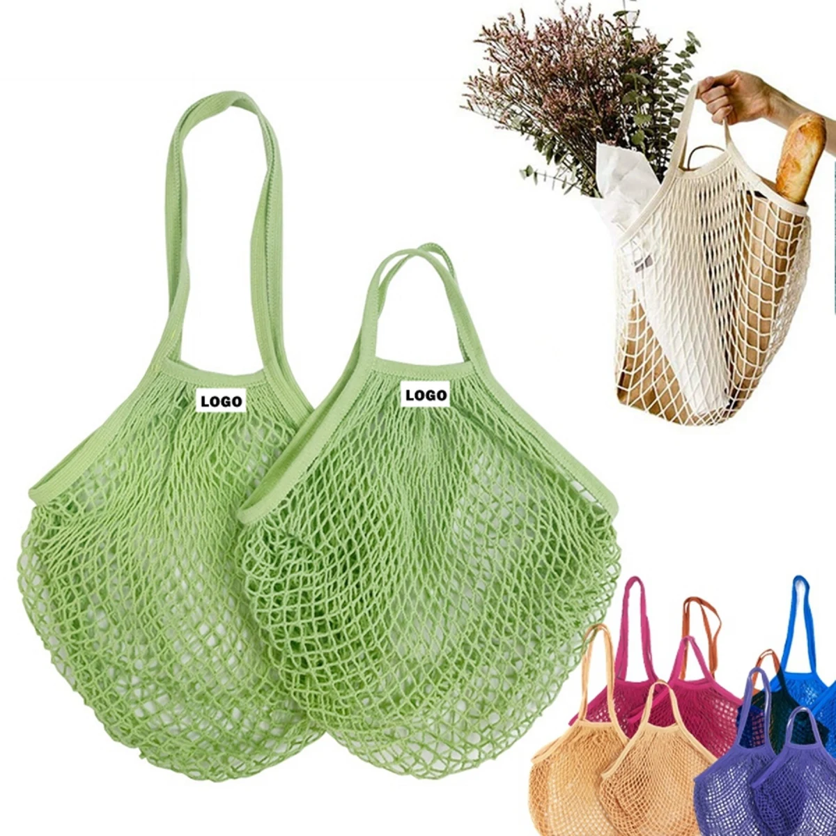 Eco-Friendly Reusable Cotton Mesh Grocery Bags, custom tote bag with logo imprint 1