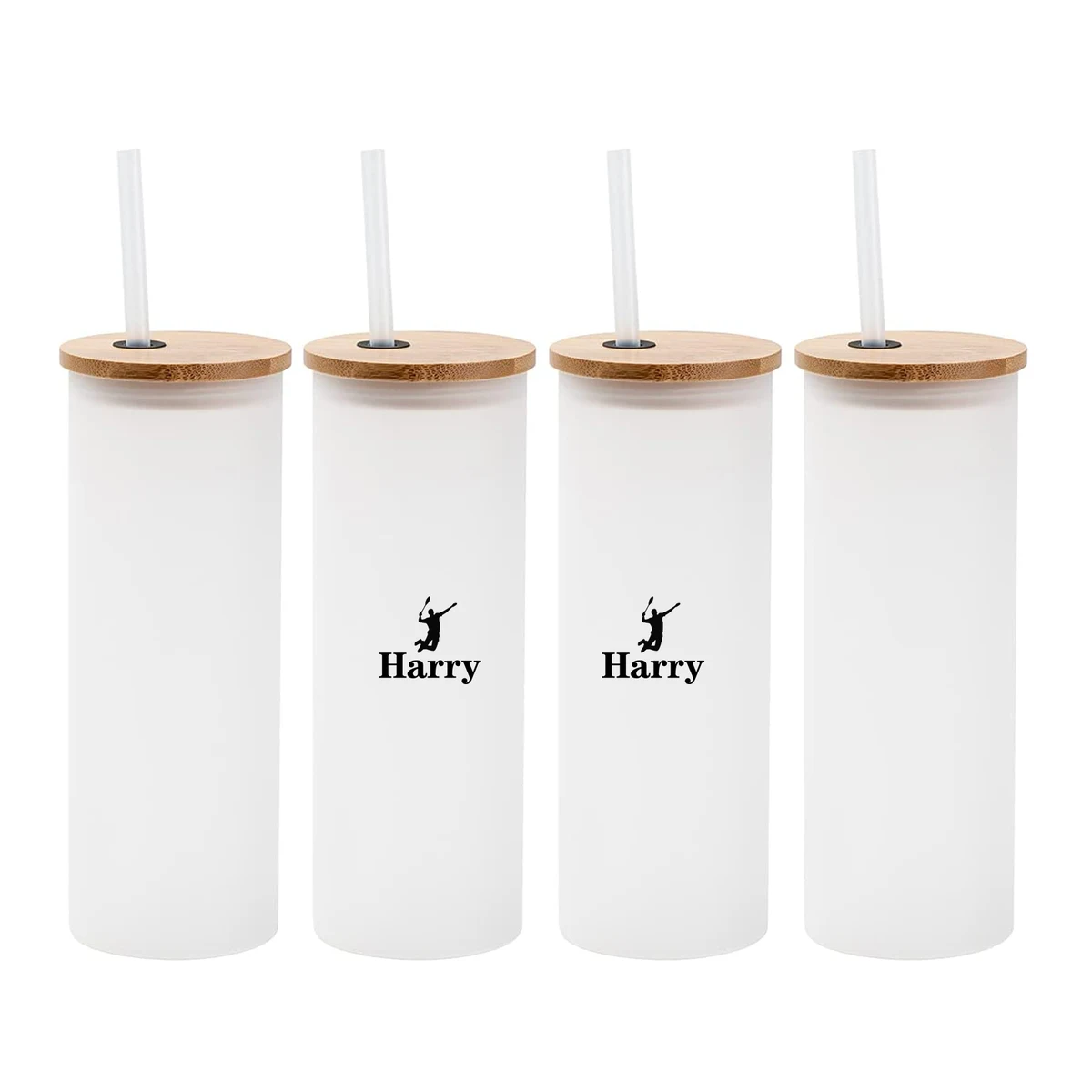 18Oz Bamboo Covered Frosted Glass Cup 1