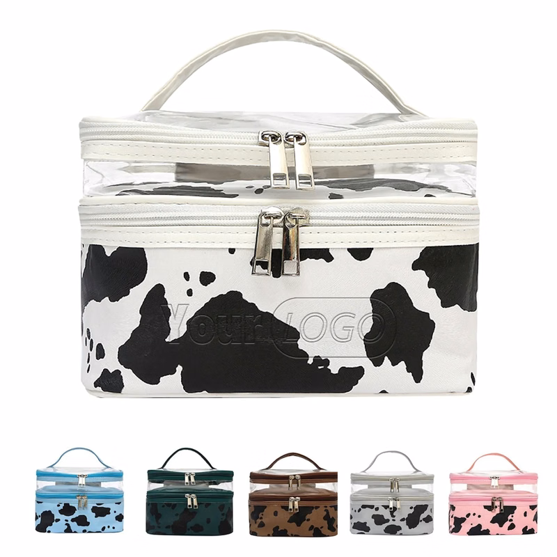 Cows Double Layer Travel Storage Cosmetic Cases