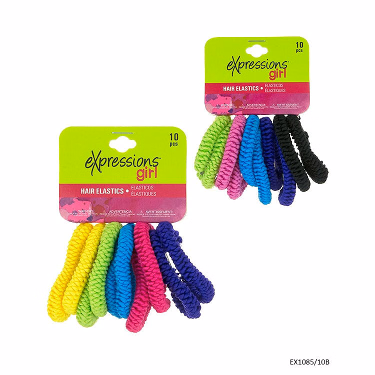 Bright Braided Hair Elastics - 10 Pieces Assorted