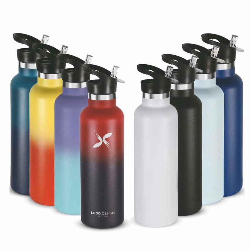24oz Insulated Water Bottles Bulk 8 Pack,Stainless Steel Double Wall Sport Bottle with Straw Lid