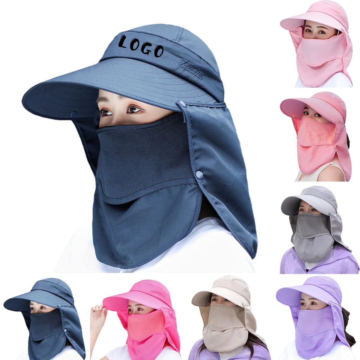 UV Protection Sunshade Hat W/ Detachable Mask/Neck Flap 1