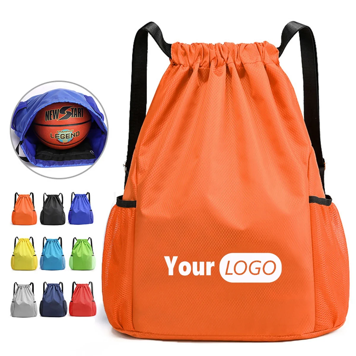 Drawstring Backpack Sports Gym Bag w/2 Water Bottle Holder 1