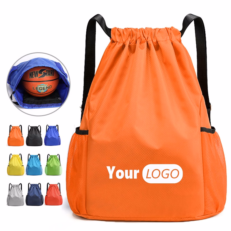 Drawstring Backpack Sports Gym Bag w/2 Water Bottle Holder