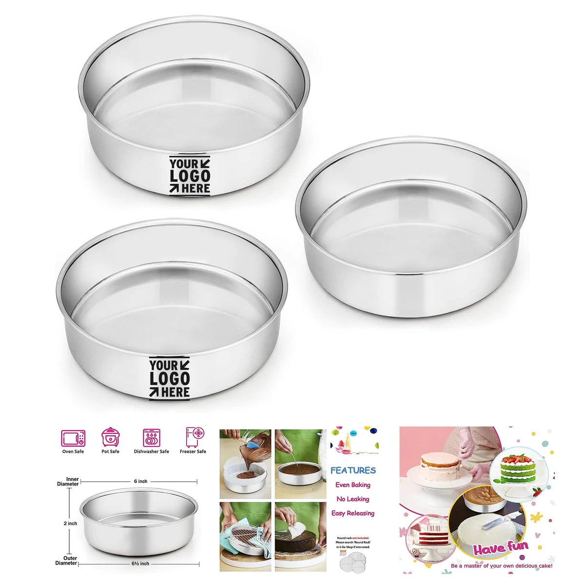 6 Inch Stainless Steel Cake Pans Tins 1