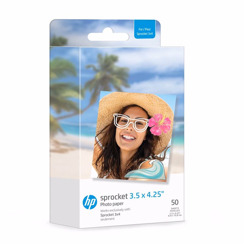 HP Sprocket 3.5 x 4.25" Zink Sticky-Backed Photo Paper (50 Pack) Compatible with HP Sprocket 3x4 ...