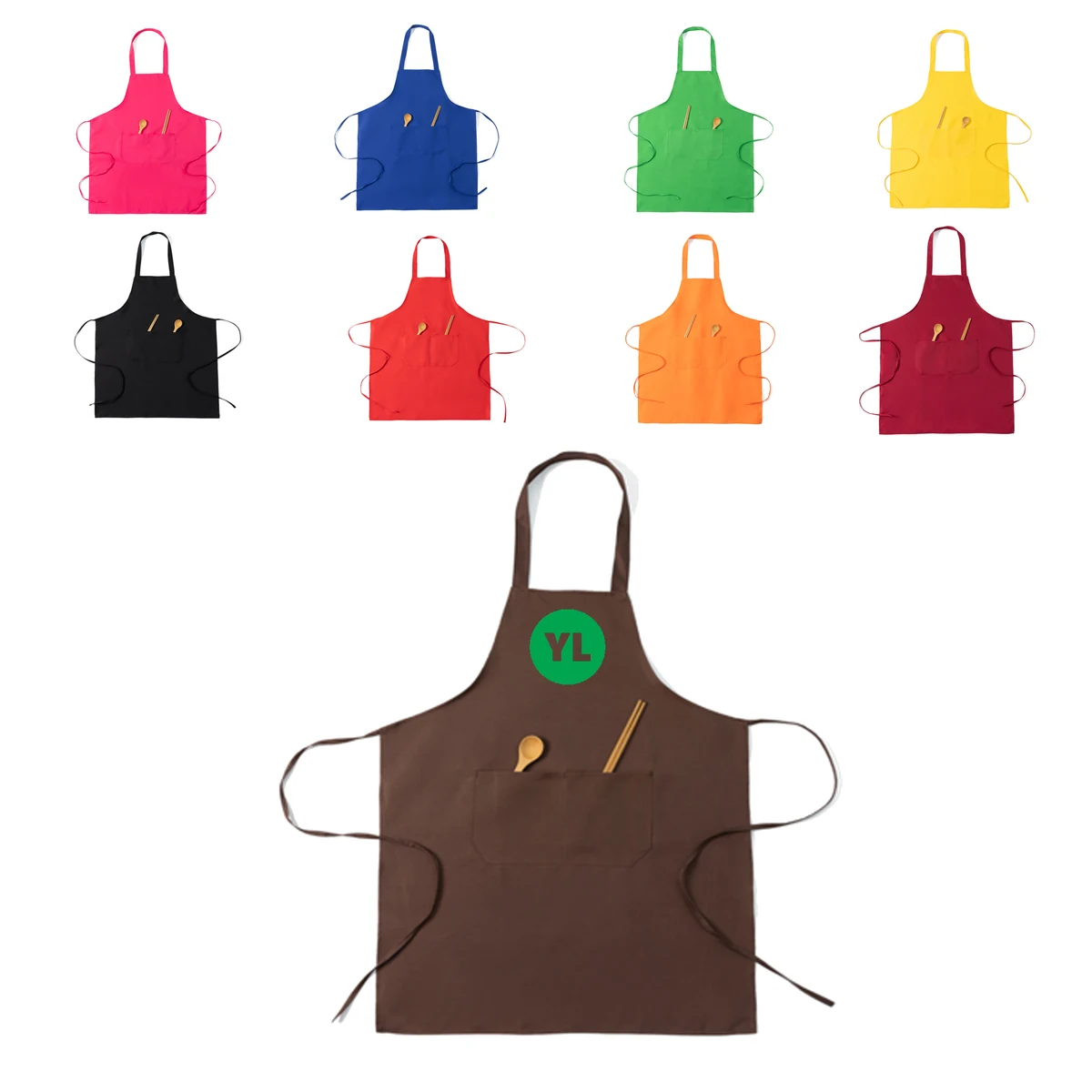 Solid Color Hanging Neck Apron With Two Pockets MOQ 50 1