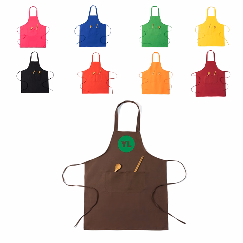 Solid Color Hanging Neck Apron With Two Pockets MOQ 50