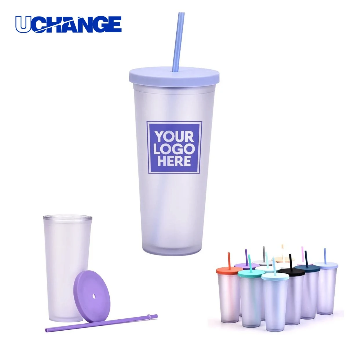 700ml Plastic Double Wall Cup Tumbler with Straw and Lid 1