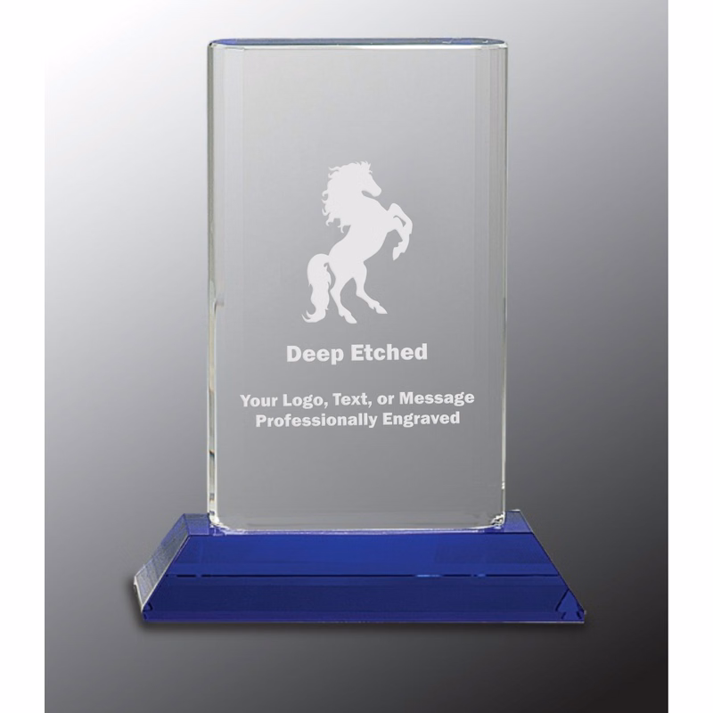 7 3/4" Crystal Cylinder Award on Blue Pedestal Base