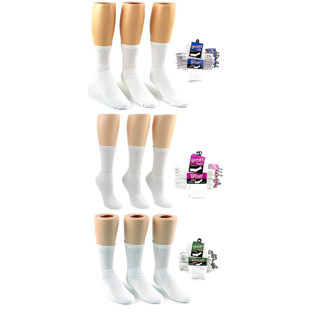Athletic Crew Socks - White Assorted Sizes Family Combo Packs 1