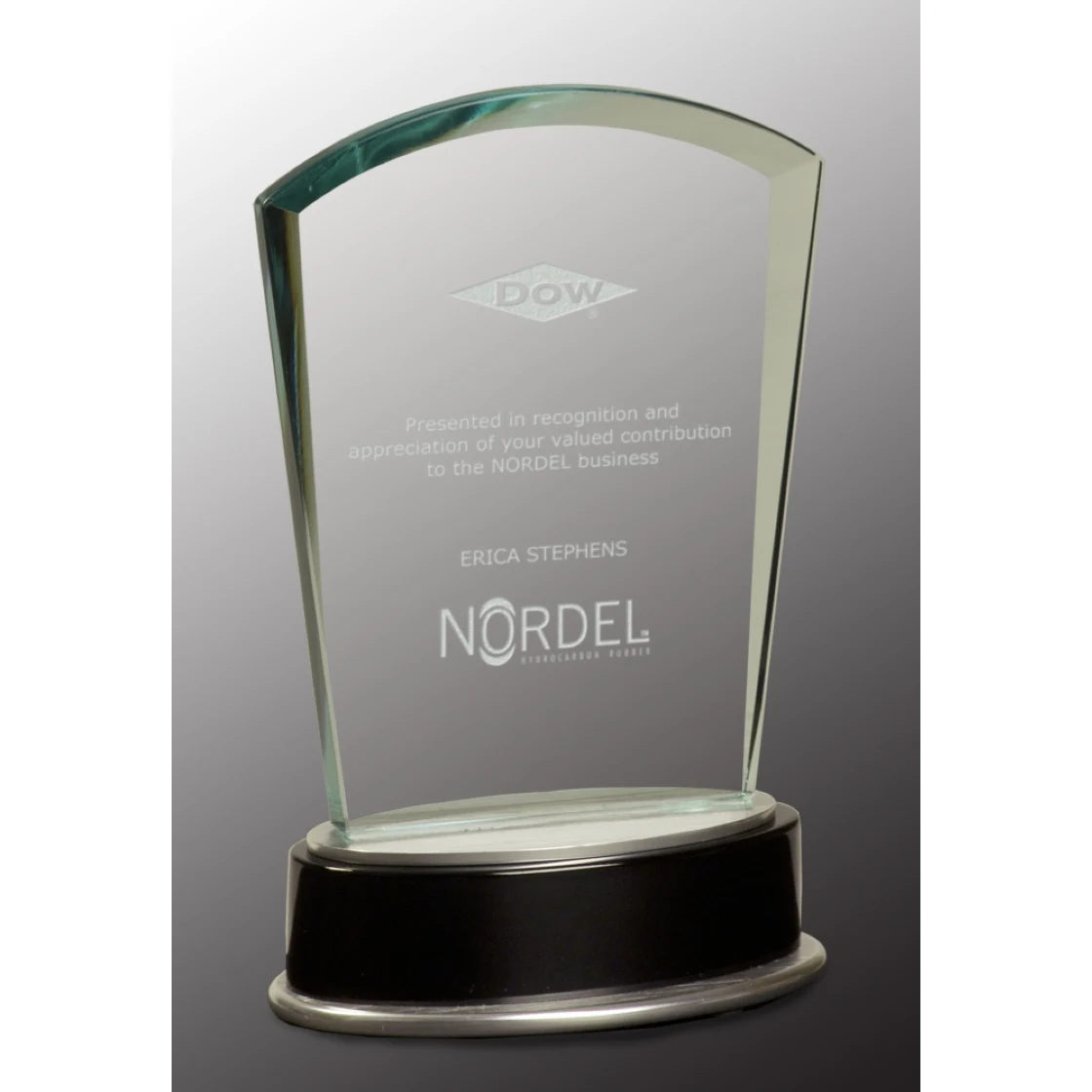 6 3/4" Jade Fan Metro Glass Award with Black and Silver Base 1