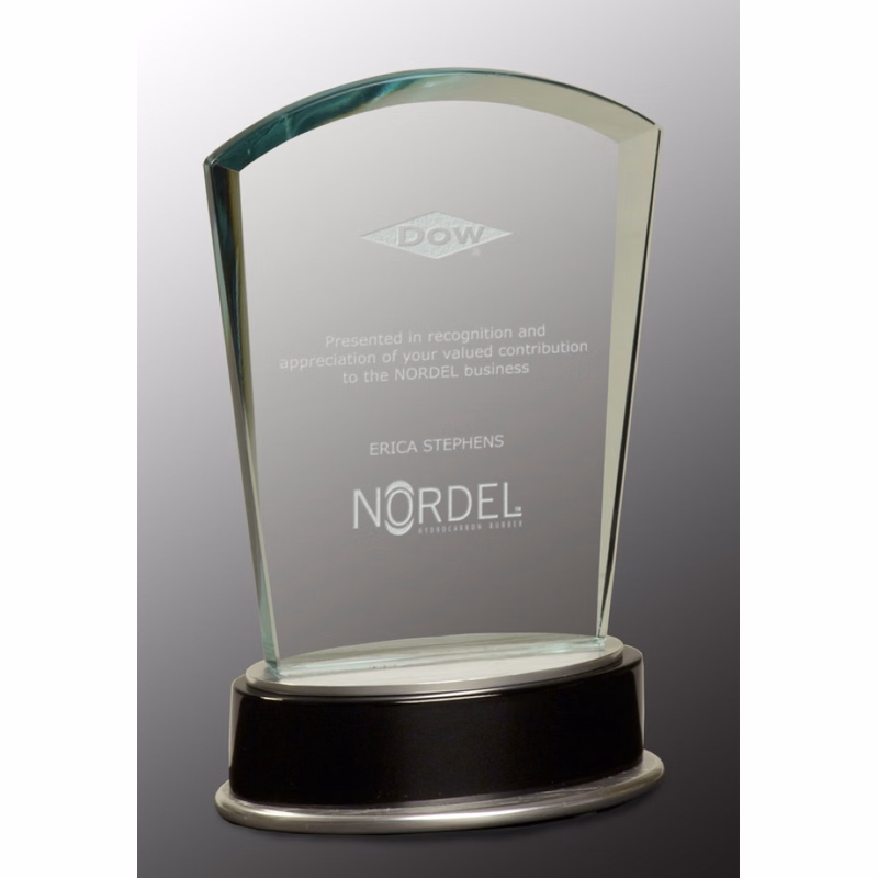 6 3/4" Jade Fan Metro Glass Award with Black and Silver Base