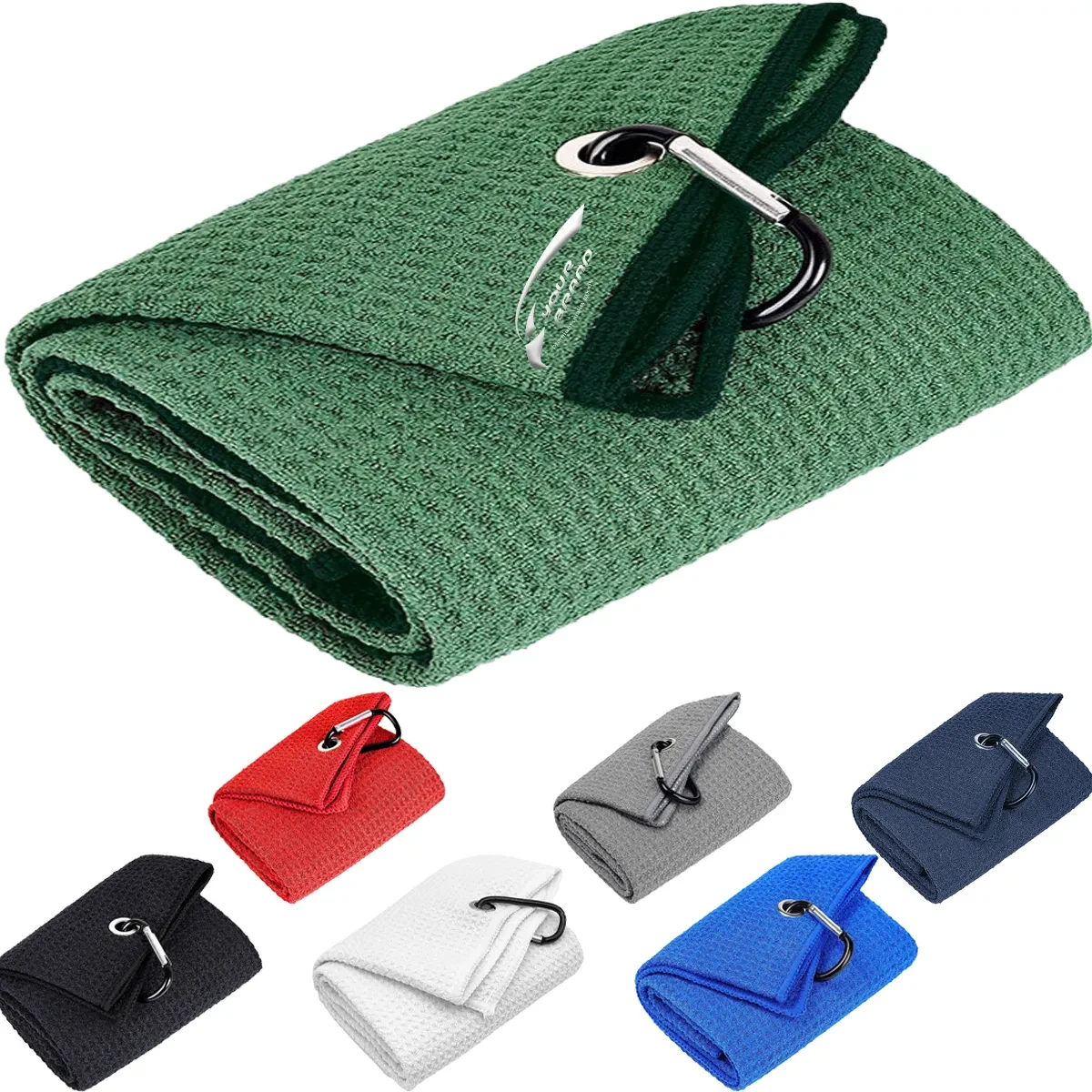 Microfiber Waffle Pattern Golf Towel With Carabiner Clip 1