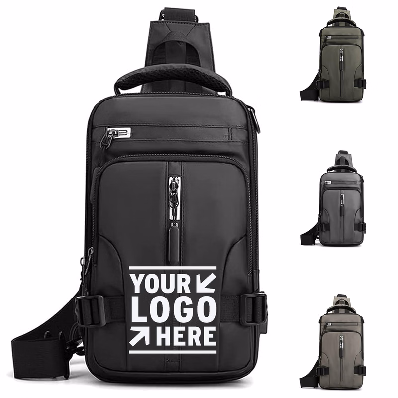 Man Nylon Messenger Waterproof Crossbody Travel Chest Sling Bag Casual Daypack With USB Charging Po
