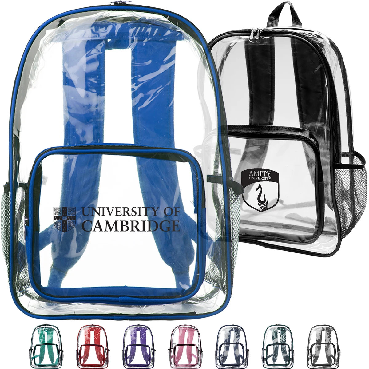 Clear Plastic Backpack w/ Mesh Pocket 13"W x 18"H 1