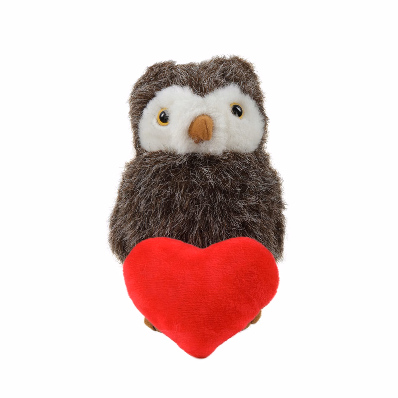 Soft Plush Sitting Owl holding a Red Heart