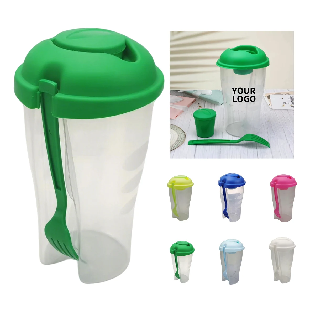 Three Piece Salad Shaker Container With Cup Fork 1